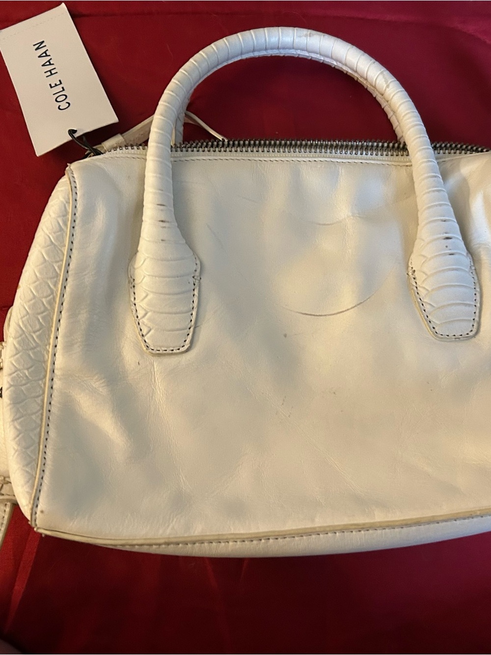 Cole Haan White Leather Top-Handle Satchel